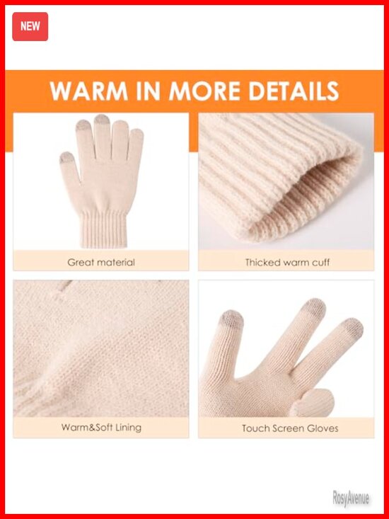 Winter Beanie Hat and Touchscreen Gloves Set with Fleece Lining main image 6